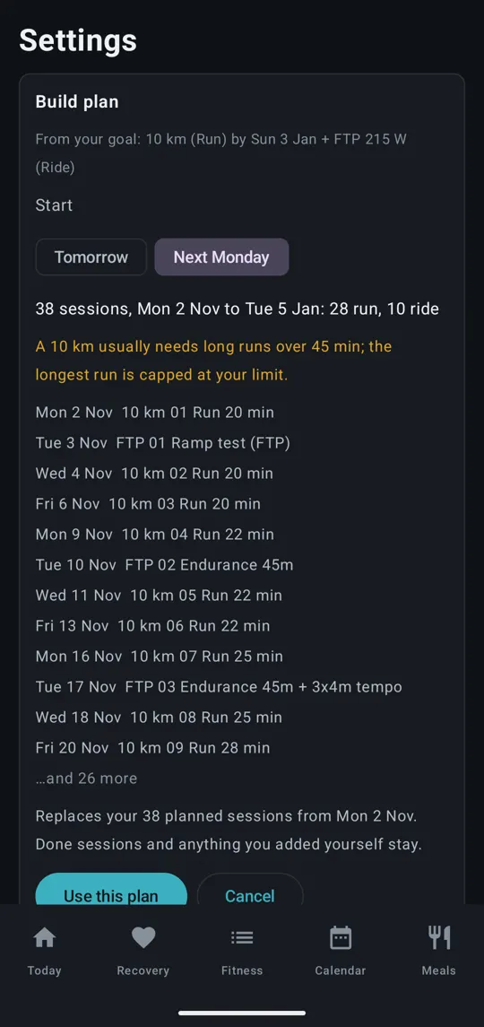 Build plan shows the plan before saving it
