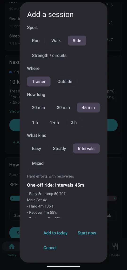A one-off ride with intervals
