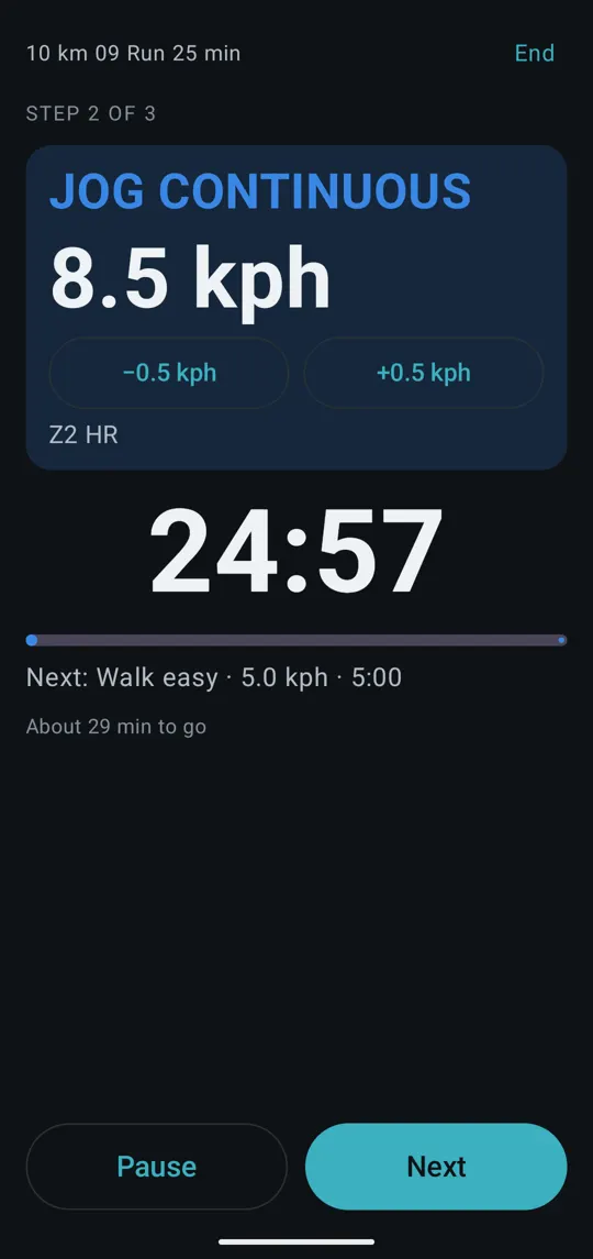 The next step, with Pause and Next