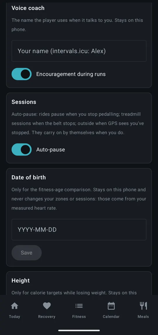 Voice coach and auto-pause settings